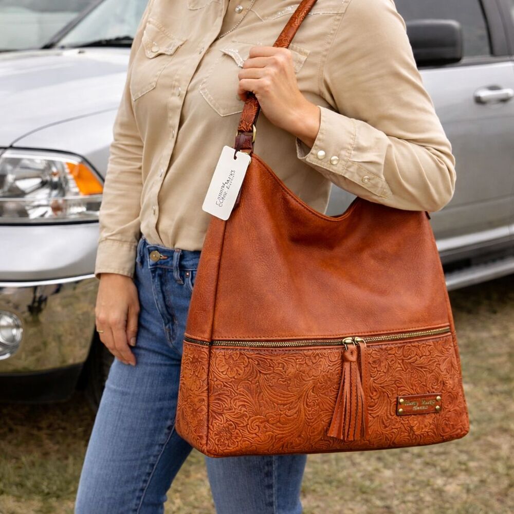 Darcy Marks London Cognac Brown Embossed Vegan Leather shouler bag Purse  NWT